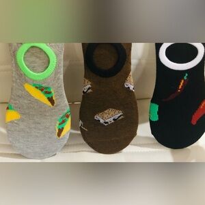3pairs no slip silicon gripper shoe liners hot pepper smores & taco pattern‎